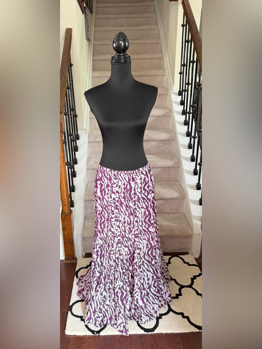 Madison Purple, beidge & White Abstract Print Maxi Skirt